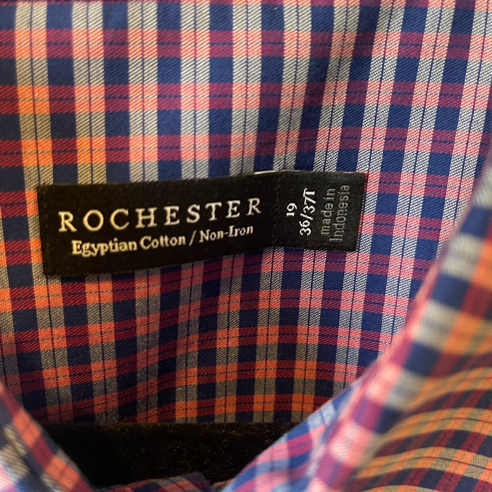 Rochester Egyptian Cotton Dress Shirt Men's 19 36/37T Tall Plaid Long Sleeve- - Picture 5 of 6